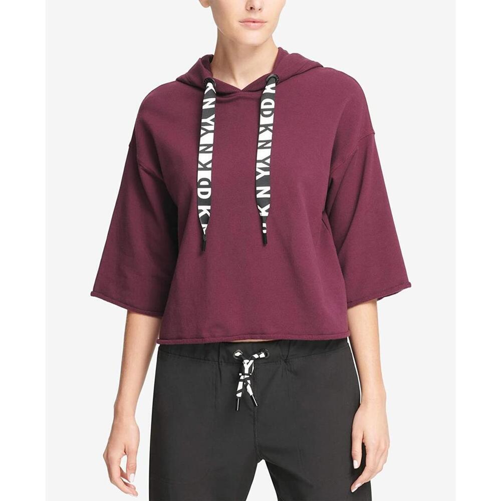 DKNY Womens Sport Cropped Fleece Logo Hoodie Size S